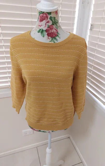 Jacqui E Mustard Yellow Knit Pullover  longsleeve Jumper XL, 16 casual corporate