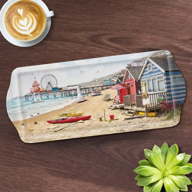 Sandy Bay Medium Serving Tray Melamine Watercolour Beach Sea Vacation Design