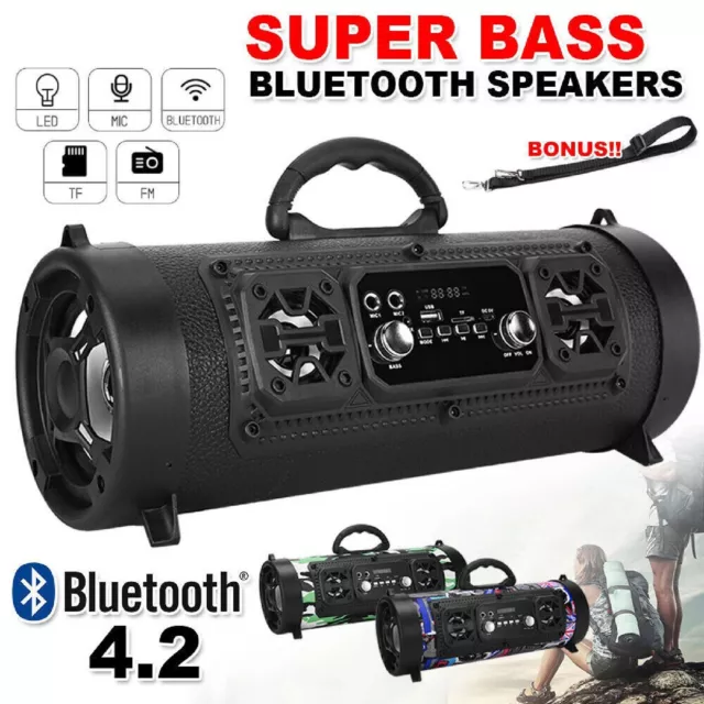 Bluetooth Speakers Stereo Bass Outdoor Subwoofer Portable Wireless USB/TF/ Radio