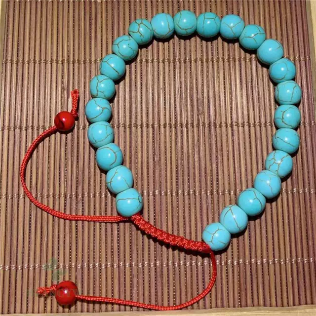 8mm Turquoise Bead Gemstone Spirituality Bracelet 7.5 Inches Ruyi Handmade Mala