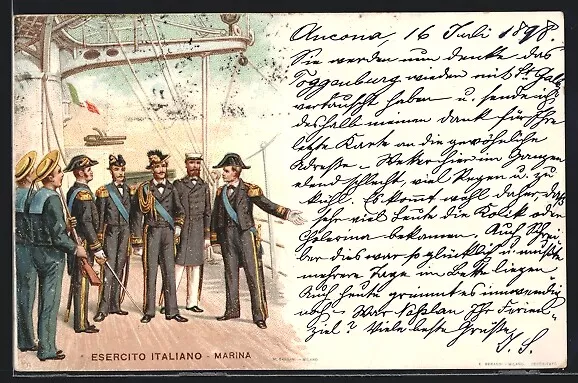 Künstler-AK Offiziere der italienischen Marine an Deck 1908