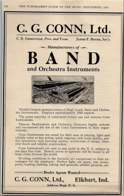 1927 C.g. Conn Ltd Elkhart Ind Band And Orchestra Vintage Advertisment 31-111