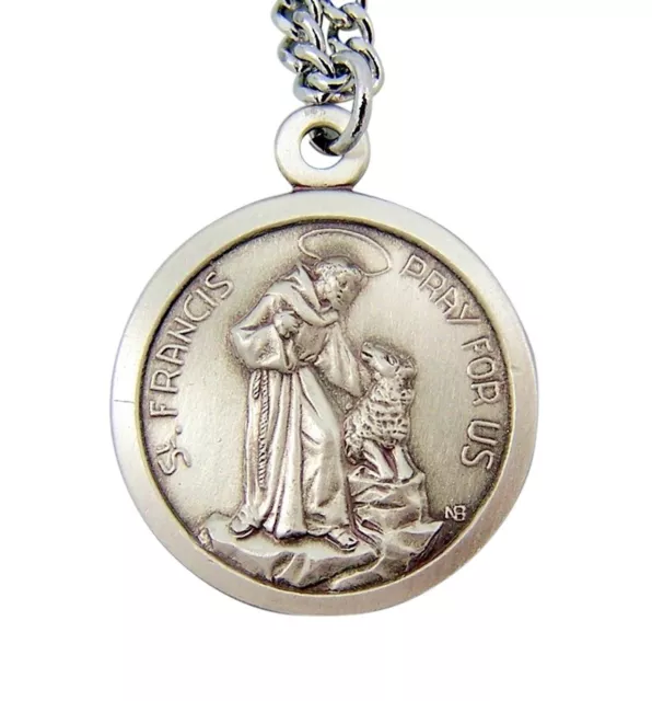 Argent Sterling Saint Francis Avec Chien Pray pour USA Médaille Pendentif, 2.7cm