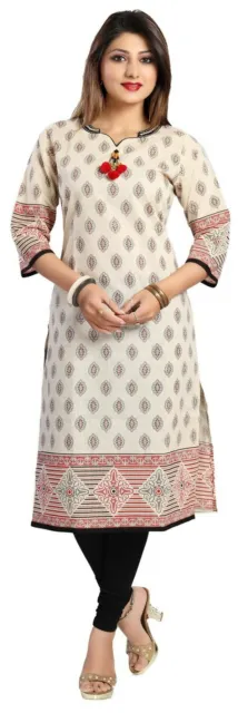 Women Ethnic Cotton Printed 3/4 Sleeves Kurti Tunic Kurta Shirt Dress MM125