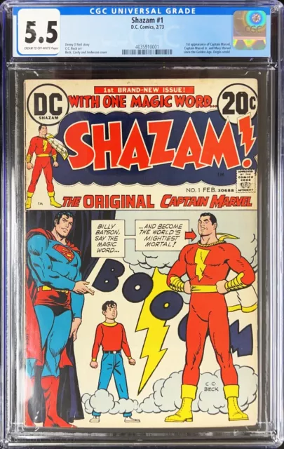 Shazam! #1 CGC VF+ 5.5 Origin and Return Captain Marvel! C. C. Beck Cover!