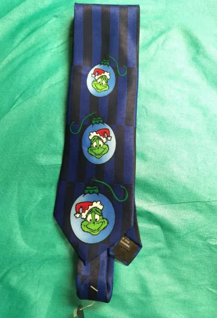 NWT Dr. Suess Polyester Neck Tie Men's 56" Blue How The Grinch Stole Christmas