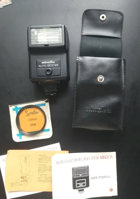 MINOLTA Auto Electroflash 200X w/Box Owner's manual, Case, Lens
