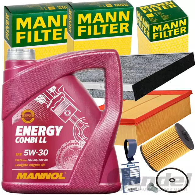 MANN FILTERSET+MANNOL 5W30 ÖL passend für 1.6+2.0 VW GOLF 7 PASSAT 3G AUDI A3 Q3