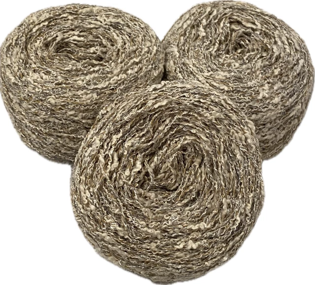 KNITTING CROCHET JOB LOT YARN 225g BUNDLE BOUCLE SILVER BLEND BEIGE