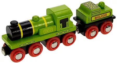 Holzeisenbahn Lok Große grüne Lok mit Kohle-Tender (Bigjigs Toys LTD) NEU/OVP