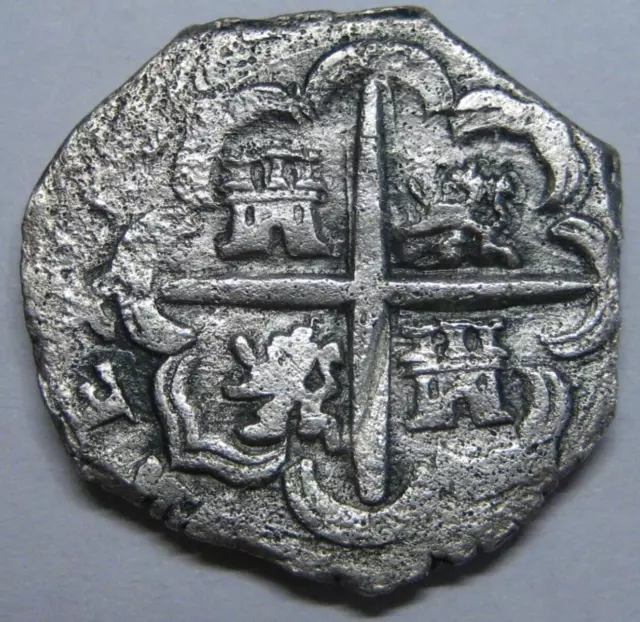 PHILIP III 2 REAL COB 1600s SEVILLA SPANISH SILVER COLONIAL ERA COB SPAIN ,