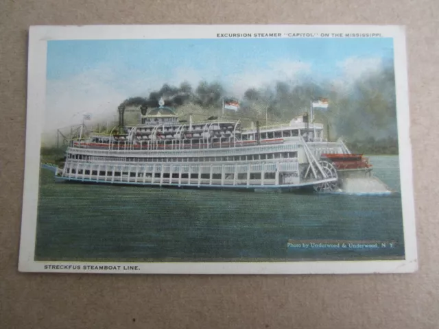 Old Vintage - EXCURSION STEAMER Capitol STEAMSHIP Postcard - Mississippi River