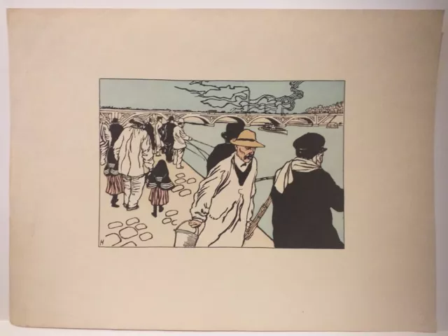 C. Huard, Pêcheurs à la ligne, lithographie couleur pour l'Estampe Moderne, 1898