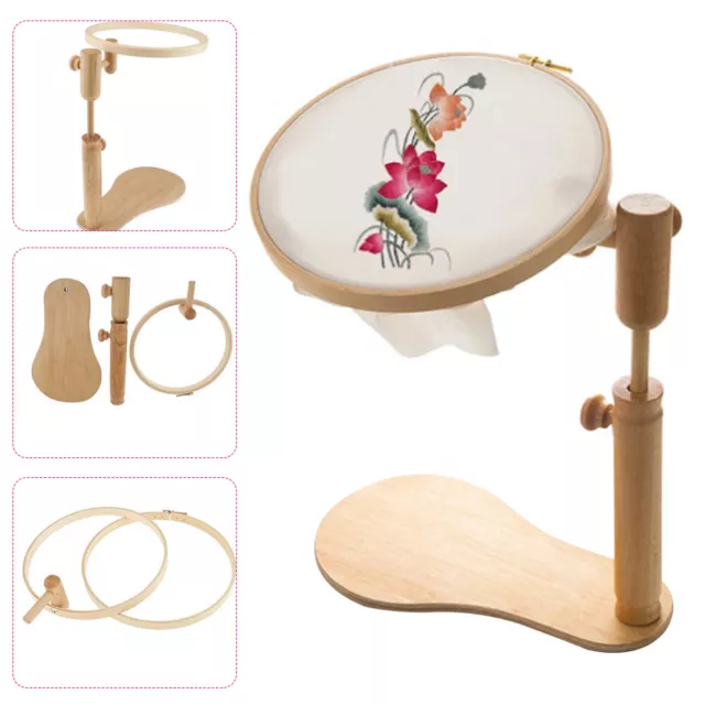 Embroidery Hoop Frame Adjustable Embroidery Wood Seat Stand Cross Stitch Rack AU