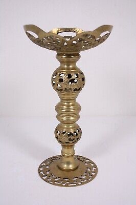 Heavy Cast Ornate Vtg 12” Brass Lamp Candle Base Stand