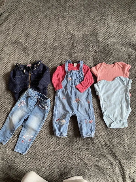 Baby Girl Denim Dungarees Bundle 6-9 Months