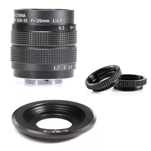 Fujian 35mm f/1.7 CCTV cine lens for M4/3 / MFT Mount Camera & Adapter bundle ne