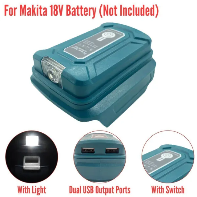 2 USB Port Telefon Ladegerät Adapter Konverter für Makita 18V BL1830 Akku LED