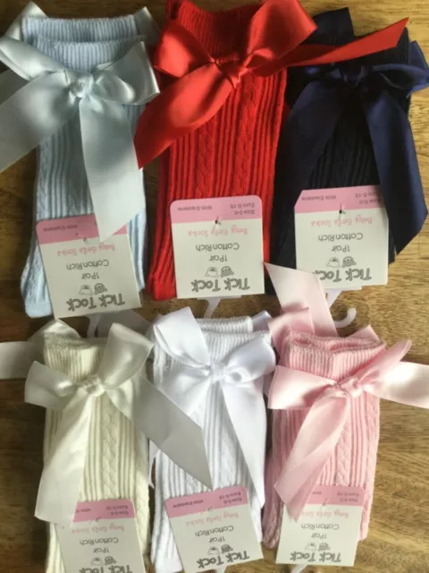 Free p&p Girls Bows Knee Length Socks, Spanish Style.0/6,6/12,12/24 Months