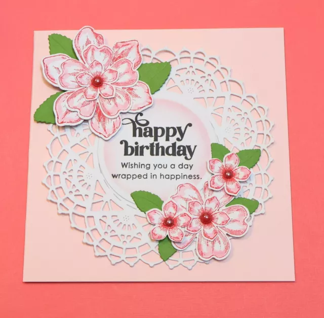 Pink Square Happy Birthday Handmade Card DIY Card Making Kit Stampin Up! Flowers