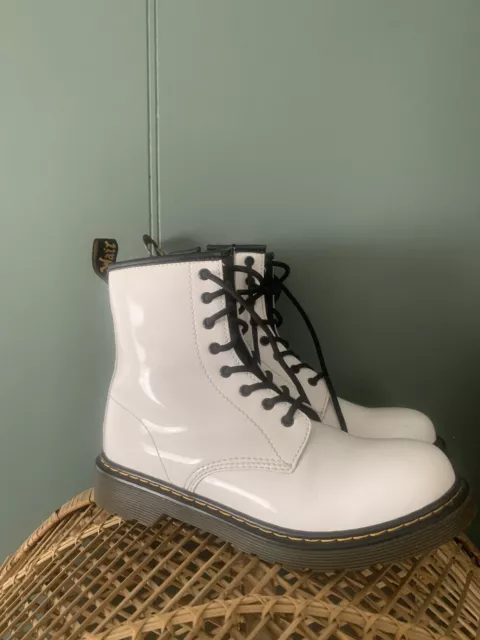 DR. MARTENS 1460 Y White Patent Leather Lace Up/Zip Ankle Boots Mens 5 ...