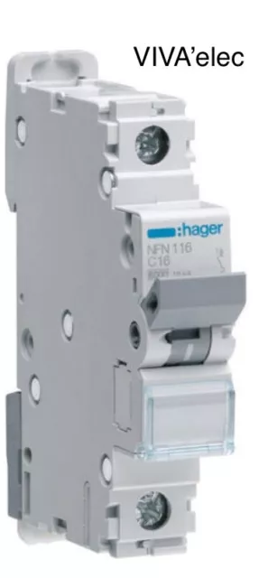 HAGER - Disjoncteur 1P+N 6-10kA courbe D - 20A 1 module - NGT720