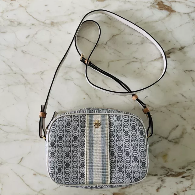 TORY BURCH New Ivory Gemini Link Print Canvas Mini Crossbody Bag