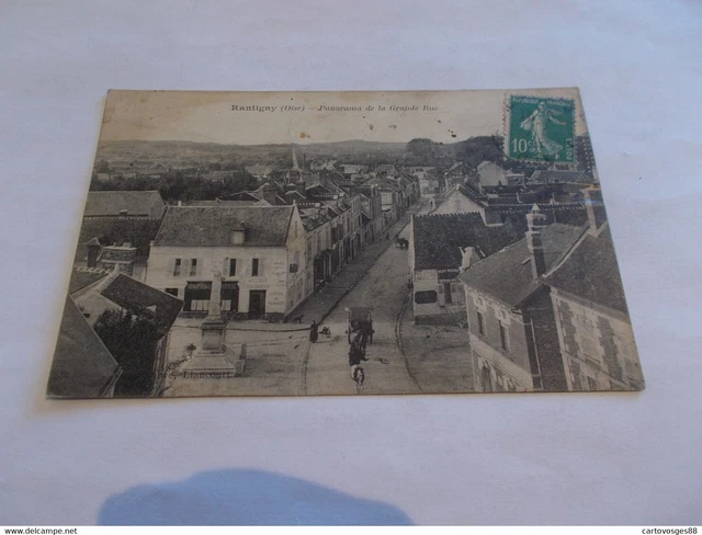 Cpa  60  Rantigny Oise  Panorama De La Grande Rue Animees Attelages Commerces