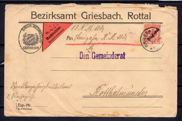 Deutsches Reich Einzelfrankatur Dienstmarke Mi.Nr. 103 Griesbach