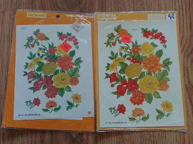 Lote de 2 calcomanías florales vintage 1981 Meyercord Decalart aplicadas al agua