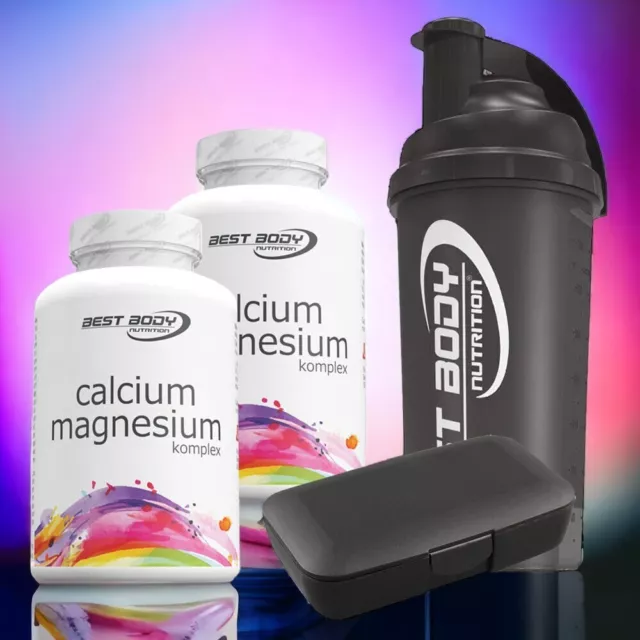 Best Body Calcium Magnesium 2 x 100 Kapseln + Box u.  Shaker Schwarz 133,53€/kg