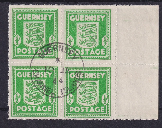 Dt. Besetzung 2.WK Guernsey Mi.-Nr. 1 g gest. Randviererblock gepr. WIENEKE BPP