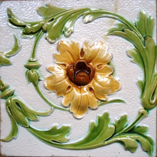 Barroque Victorian Art Nouveau Vintage Ceramic Tile Rare Reproduction Majolica