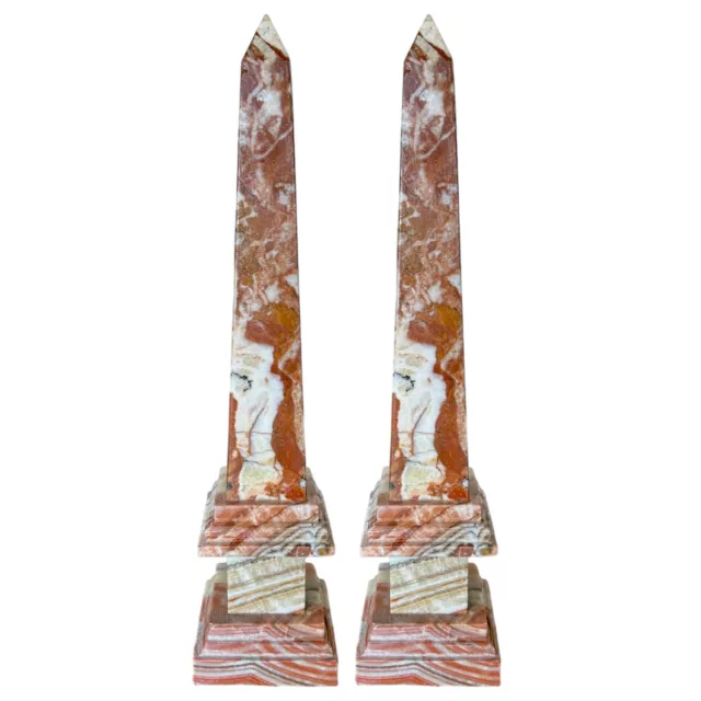 Coppia di Obelischi  in Marmo Rosso Venato Scultura da Tavolo Home Decor H 30cm