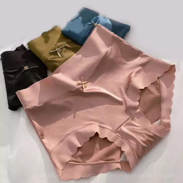 Women Soft High-Waist Seamless Panties Underwear Breathable Ice Silk Comfy Brief