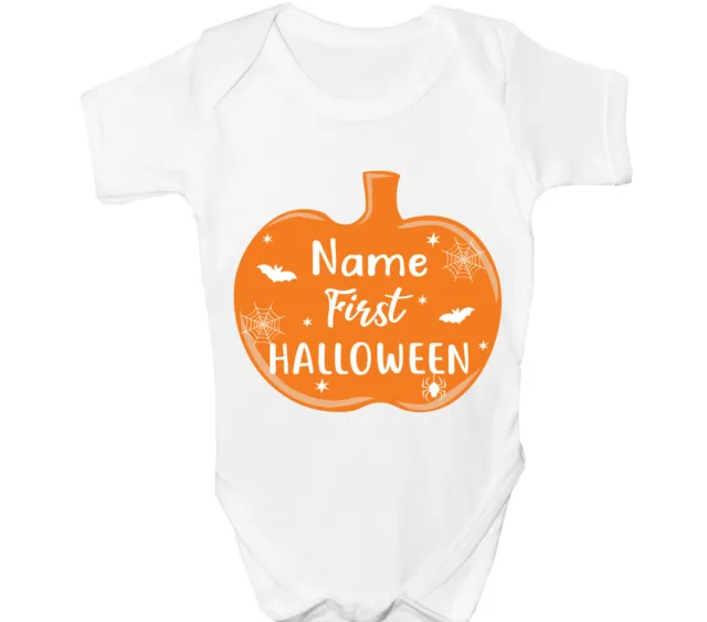 Personalised First Halloween Baby Grow 1st Pumpkin Sleepsuit Vest Any Name Gift