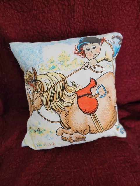 Raro cuscino The Thelwell Ponies 18" realizzato in tessuto vintage originale