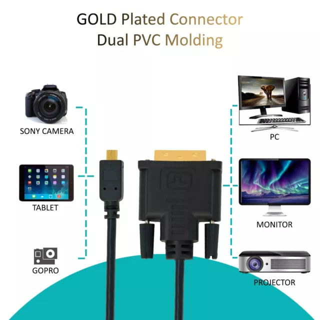 BIGtec 1m micro HDMI D auf DVI-D Adapter Kabel Stecker/Stecker Full-HD 3