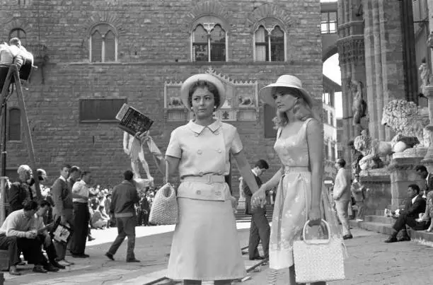 Olivia de Havilland and American actress Yvette Mimieux hand in ha- Old Photo