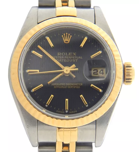 Rolex Datejust Donna 18K Oro Giallo Acciaio Orologio Jubilee Band Quadrante Nero