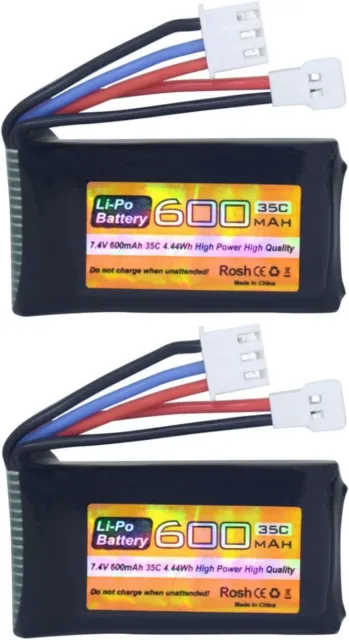 Lot de 2 batteries LiPo 7.4V 600mAh 35C 2S avec prise Molex pour FMS FCX24 RC