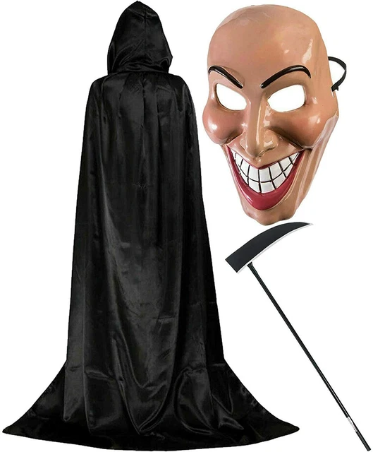 ADULT HALLOWEEN BLACK Grim Reaper Costume Mens Scary Mask Fancy Dress
