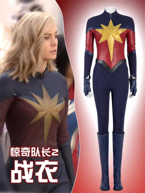 Captain Marvel II Carol Danvers Cosplay Custome Suit Jumpsuits Boots Women Cloth