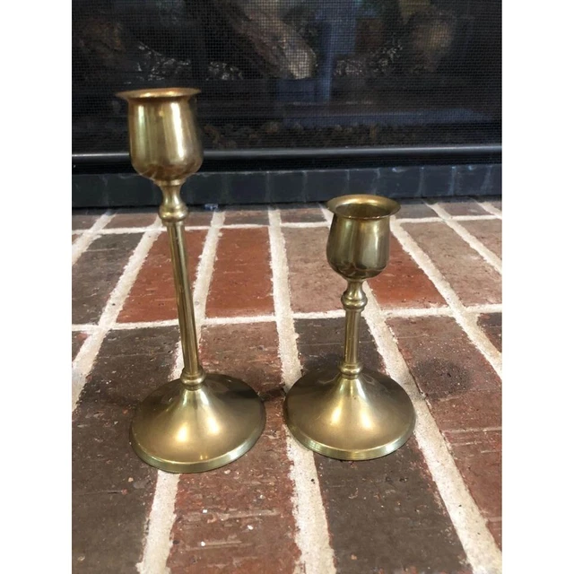 stunning pair of vintage gold brass candlestick holders 5 and 7 in tall lightwei