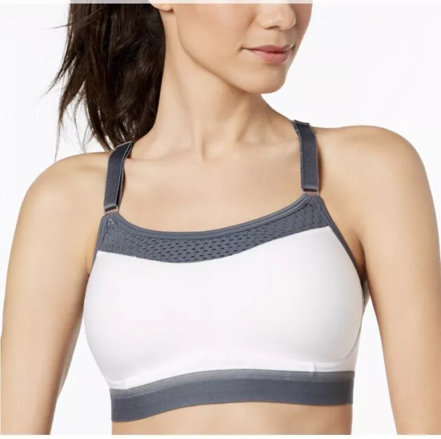 Woman’s new champion sport bra max support double dry fabric white and gray szXL