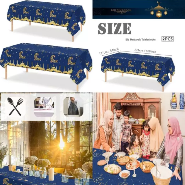 2P Eid Tablecloths Party Ramadan Blue Gold Table Cloth,137*274cm Color-eid