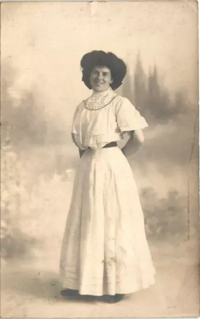 DAYTONA BEACH FLORIDA WOMAN IN WHITE DRESS c1910 real photo postcard rppc fl