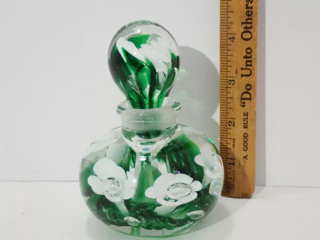 Vintage St. Clair Art Glass Paperweight Green Flower Perfume Bottle