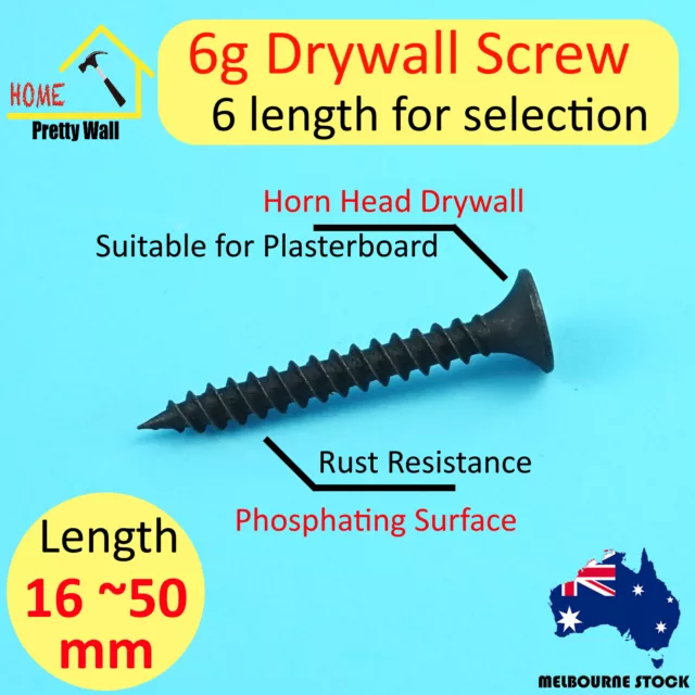6g/3.5mm Screws Fine Thread Black Plasterboard Bugle Head Drywall Phillips fit