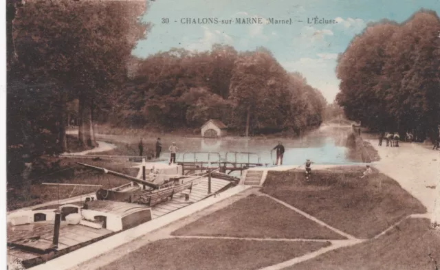 CPA 51 CHALONS sur MARNE (Marne) L'Ecluse carte colorisé